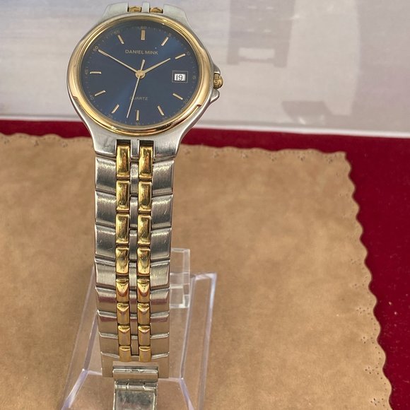 Vintage 2 Tone Daniel Mink Swiss Made Watch Elegantly Styled Blue Face - Picture 3 of 9